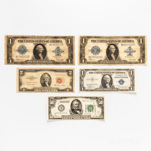 Five Pieces of American Paper Money