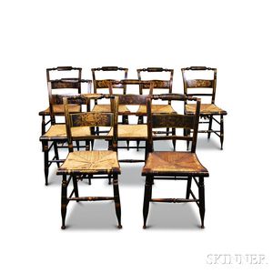 Assembled Set of Eight Painted and Stenciled Hitchcock Chairs
