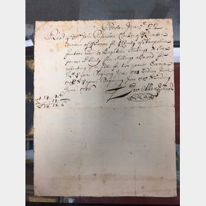 Allen, Jeremiah (1673-1741) Autograph Document Signed 7 June 1717.