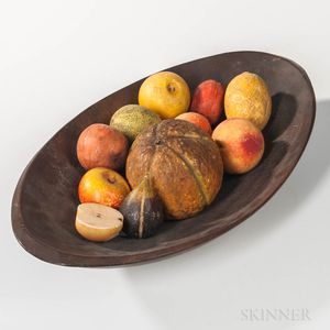 Oval Wooden Bowl with Eleven Stone Fruit