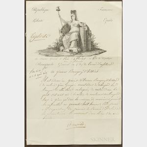 Napoleon Bonaparte (1769-1821) Document Signed, General Headquarters, Paris, 23 April 1798.