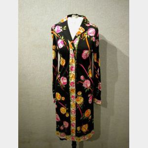 Pucci Silk Rose Pattern Long Sleeve Button-Down Dress.