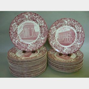 Thirty-one Wedgwood Dark Red and White MIT Transfer Decorated Dinner Plates.