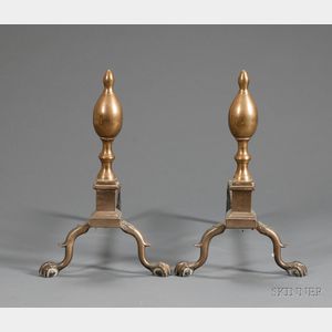 Pair of Chippendale Brass and Iron Double Lemon-top Andirons