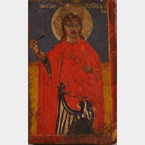 Polychrome Painted Wooden Greek Icon
