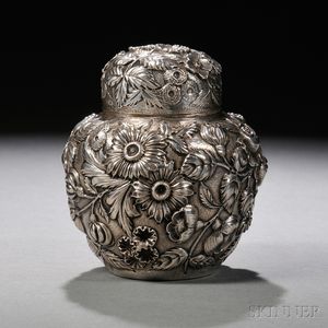 Floral Repousse Sterling Silver Tea Caddy