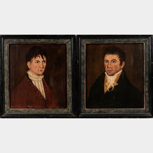 American School, Early 19th Century Pair of Portraits, Man and Woman