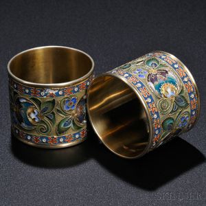 Pair of Faberge Gilded Silver and Enamel Napkin Rings