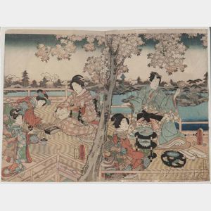 Utagawa Kunisada (1786-1865),Prince Mitsuuji at Banquet under Cherry Blossoms
