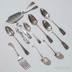 Nine Pieces of Assorted English Sterling Silver Flatware