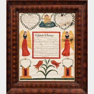 Watercolor and Pen and Ink Marriage Fraktur for Elisabeth George