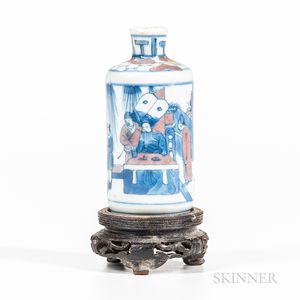 Blue and White and Copper Red Medicine Bottle