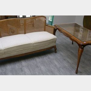 French-style Caned Carved Beechwood Sofa and Table.