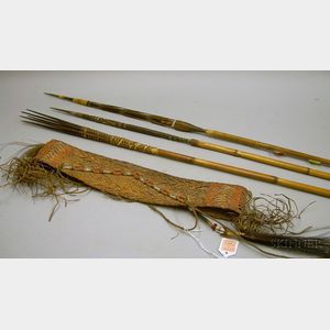 Three New Guinea Spears and a Woven Sash