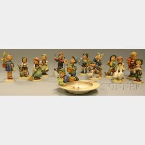Thirteen Hummel/Goebel Ceramic Figures and Figural Groups and an Ashtray
