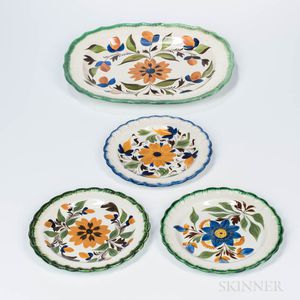 Four Floral Decorated Pearlware Table Items