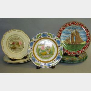 Ten Assorted Wedgwood Transfer and Hand-Colored Decorated Plates.