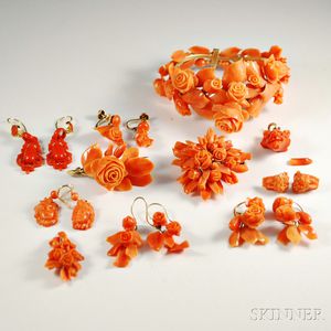 Group of Antique Carved Coral Jewelry