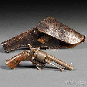 Continental Pinfire Revolver and Leather Holster