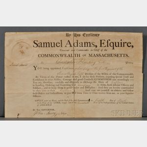 Adams, Samuel (1722-1803) Signed Military Commission, 8 March 1796.