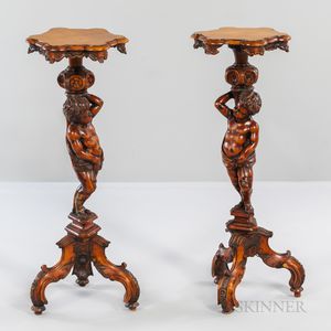 Pair of Italian Rococo-style Carved Pine Figural Stands