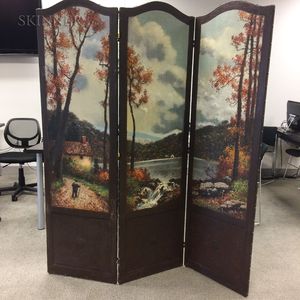 Frank Russell Green (American, 1856-1940) Three-panel Painted Folding Screen with Autumn Landscape