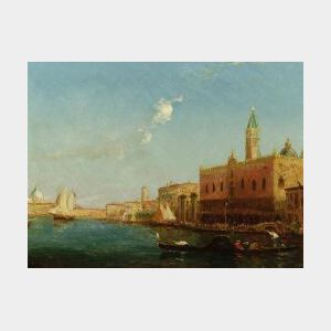 Attributed to Felix Ziem (French, 1821-1911) Animated Canal Scene Before the Doges&#39; Palace