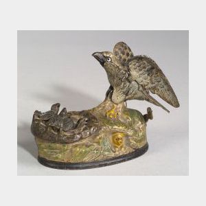 Painted Cast Iron Eagle and Eaglets Mechanical Bank