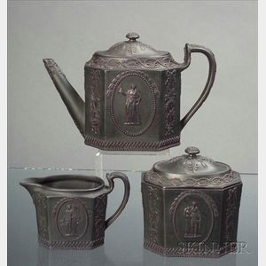 Three-Piece Wedgwood Black Basalt Tea Set