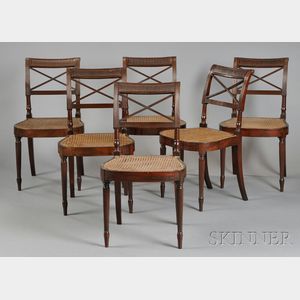 Set of Six Carved Mahogany and Mahogany Veneer Scroll-back Dining Chairs