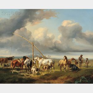 Joseph Heicke (Austrian, 1811-1861) Horses Watering