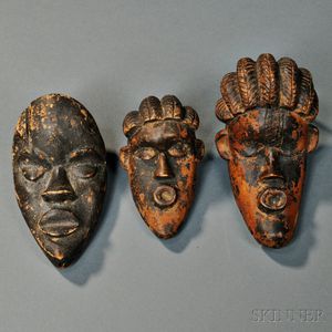 Three African Carved Wood Passport Masks