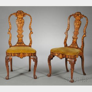 Pair of Dutch Marquetry Inlaid Side Chairs