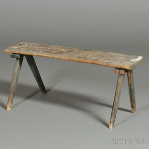 Small Blue-painted Splayed-leg Bench