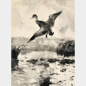 Frank Weston Benson (American, 1862-1951) Duck Rising Over Marsh