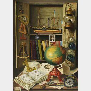 Charles Cerny (American/French, 1892-1965) Bibliotheque Geographique 1952 /Still Life