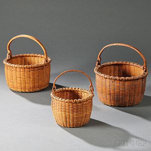 Three Rowse Matterson Swing-handled Splint Baskets