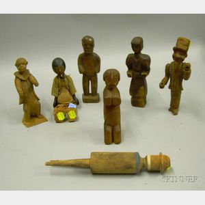 Seven Folk Carved Wooden Figures