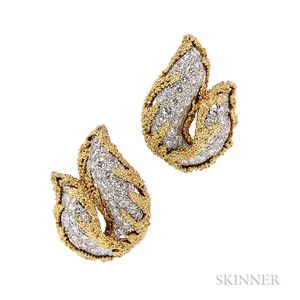18kt Gold, Platinum, and Diamond Earclips