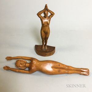 Two Carved Wood Nude Figures