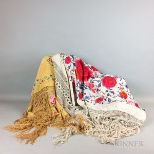 Two Embroidered Export Macrame "Piano Shawls,"