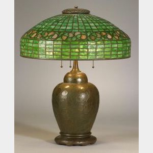 Leaded Glass and Bronze Table Lamp