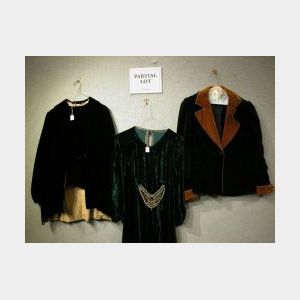 Fur-Trimmed and Painted Decorated Velvet Cape and a Group of Early 20th Century Womens Clothing.