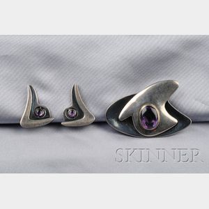 Mexican Sterling Silver and Amethyst Suite, Sigi