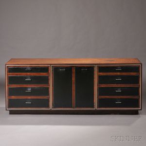Mid-century Modern Walnut, Leather, and Metal Credenza