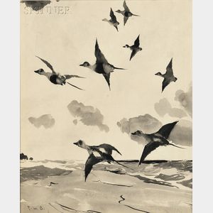 Frank Weston Benson (American, 1862-1951) Pintails in Flight