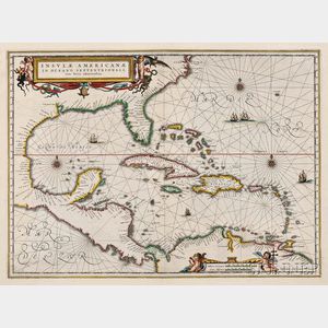 North America: Gulf Coast, Florida, and the Caribbean. Johannes Jansson (1588-1664) Insulae Americanae in Oceano Septentrionali cum Ter