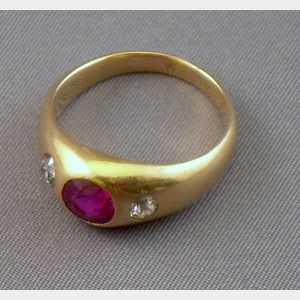 Synthetic Ruby and Diamond Gypsy Ring