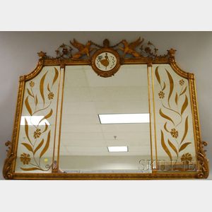 Adam-style Gilt-gesso, Wood, and Eglomise Tri-part Overmantel Mirror
