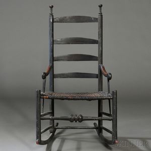 Dark Blue-painted Slat-back Armed Rocking Chair